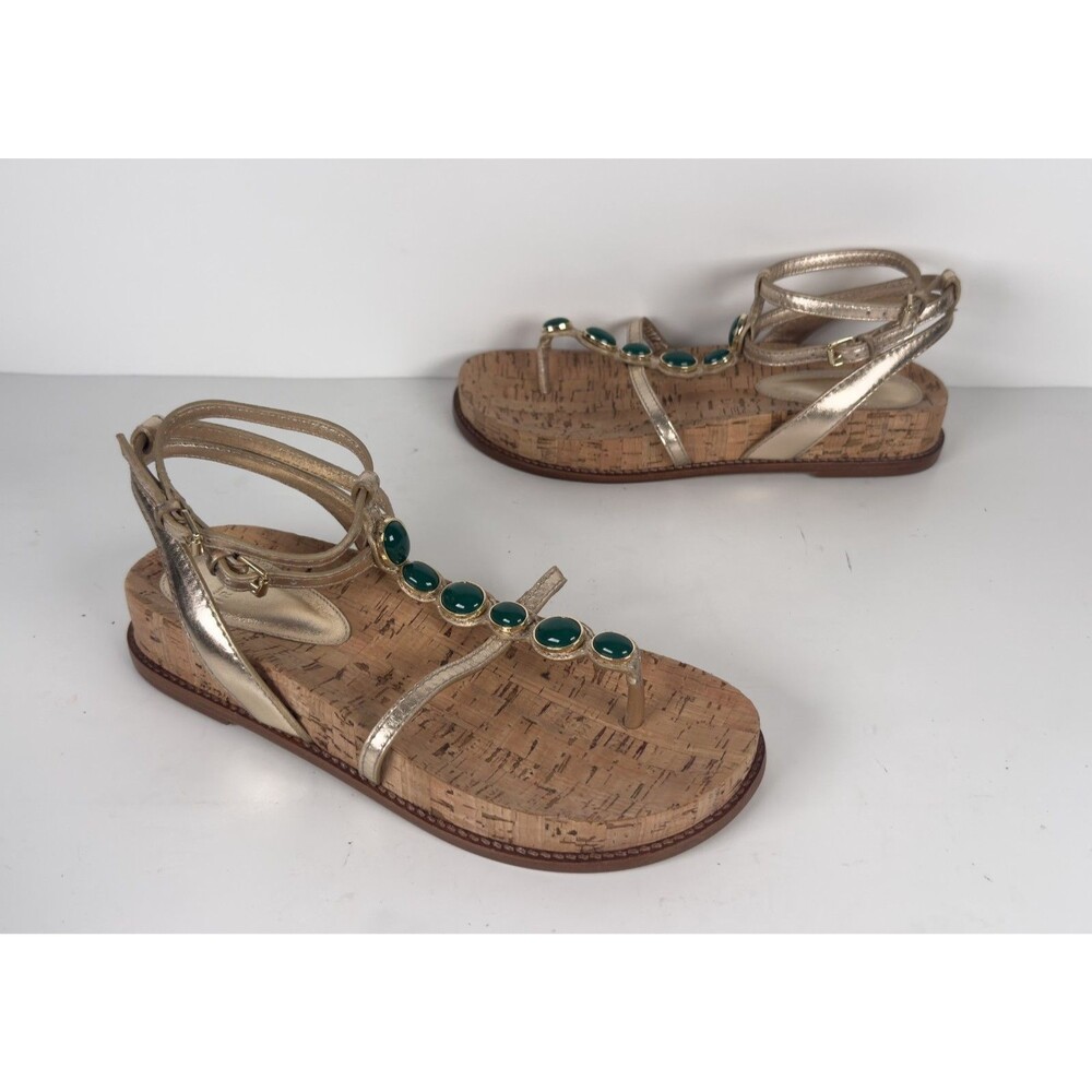 NEW! Alexandre Birman Women's Jade Golden Cork Flat Sandals EU 38.5 US 8.5